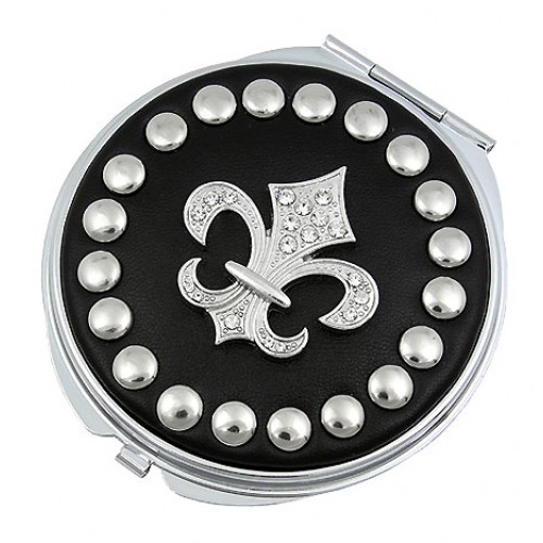 Pocket Mirror - Studded Fleur De Lis - Black -MR-GM1270B